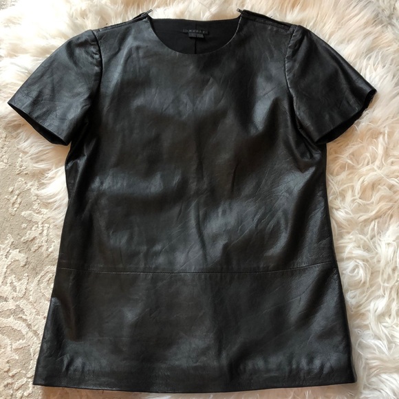 Theory Tops - Theory Black Lamb Leather Shirt with Zipper Accent